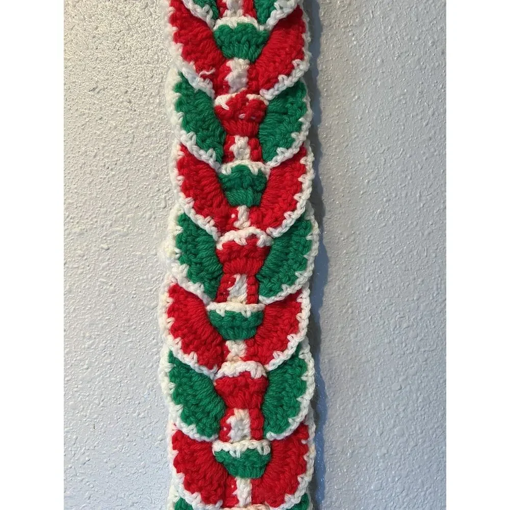 Handmade Crocheted Christmas Bell Santa Wall Hanging 31” Vintage Holiday Kitsch